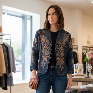 Gordon James Embroidered Denim Jacket size medium, cotton